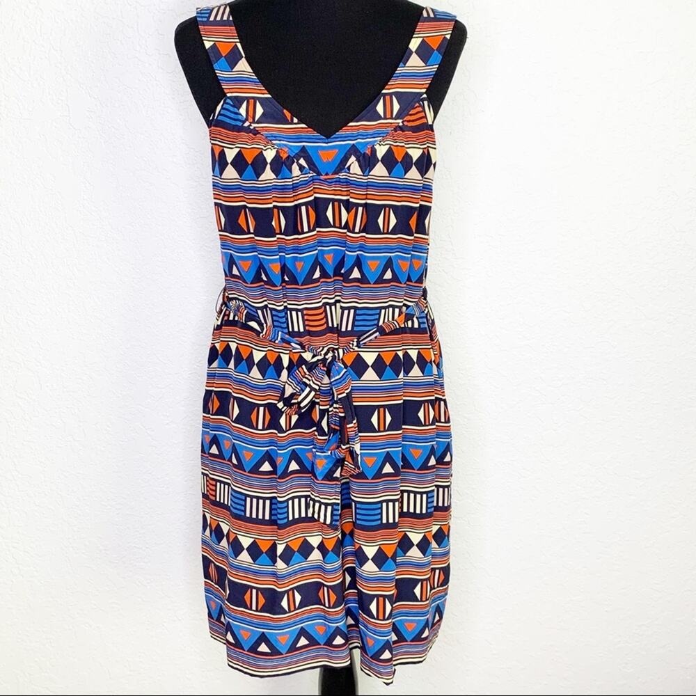 Marc by Marc Jacobs blue orange tan geometric silk dress size Large